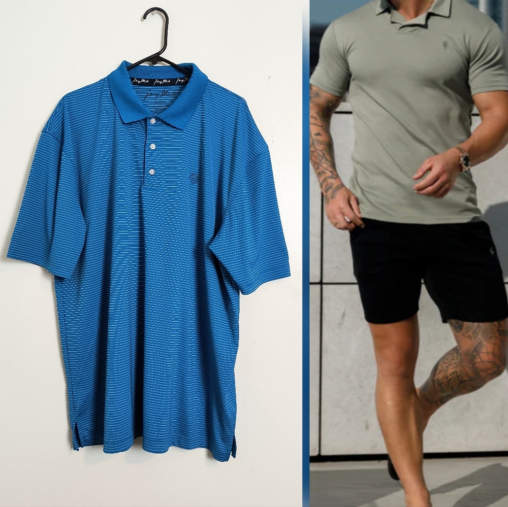 Wrangler George Straight Performance Polo Shirt Size XL/XG/TG Striped Blue